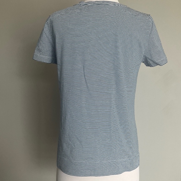 Lafayette 148 Kim Cotton Mini Stripe Roundneck Casual T-Shirt Top White Teal - Picture 12 of 13